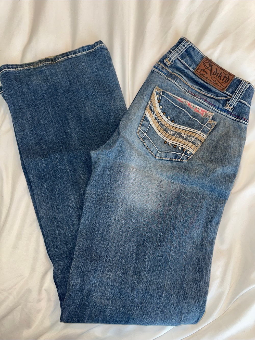 Adiktd Women's Blue Bootcut Jeans with Embellished Back Pockets